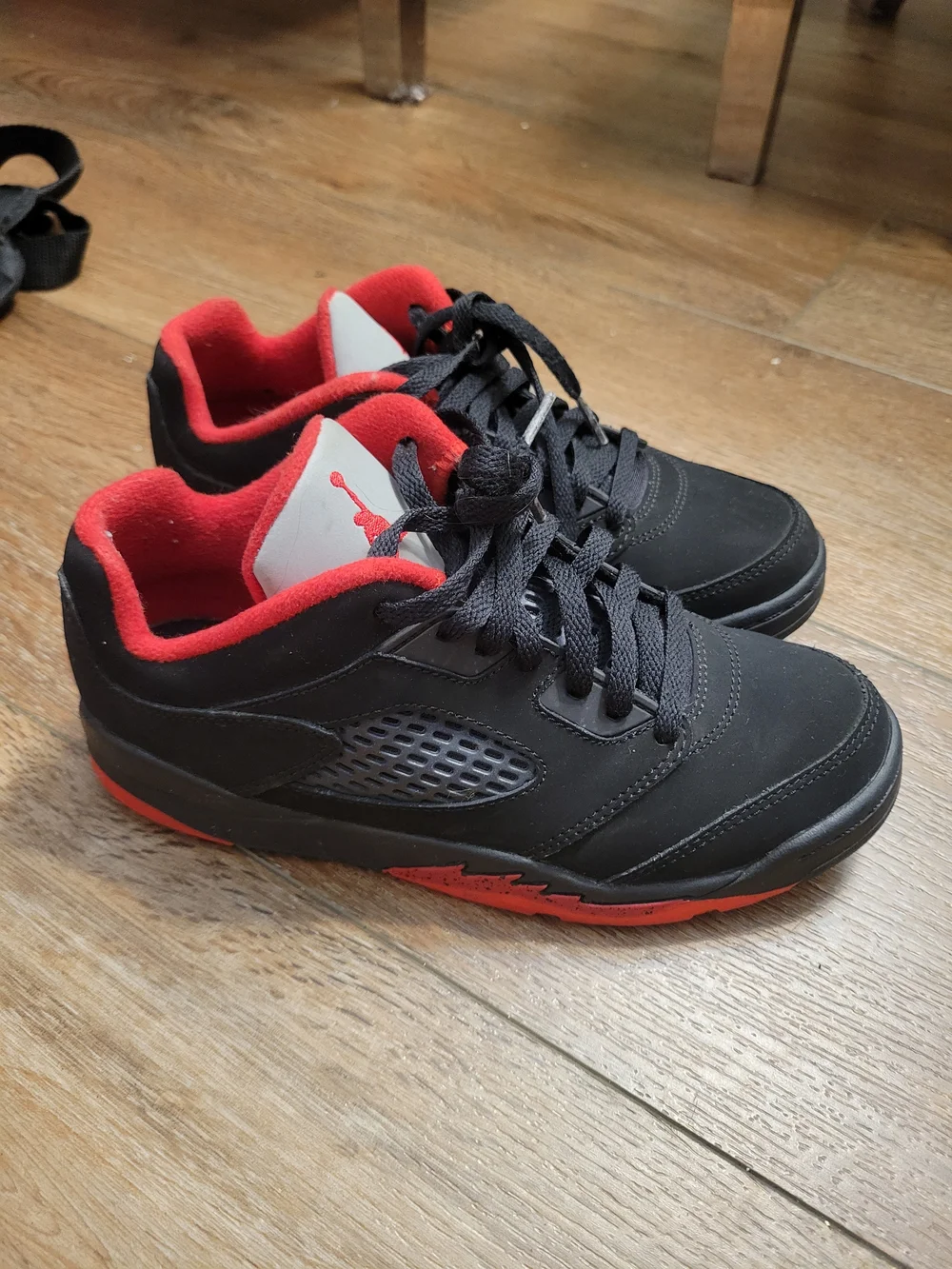 Jordans Kids Black and Red Mid-Top Sneakers